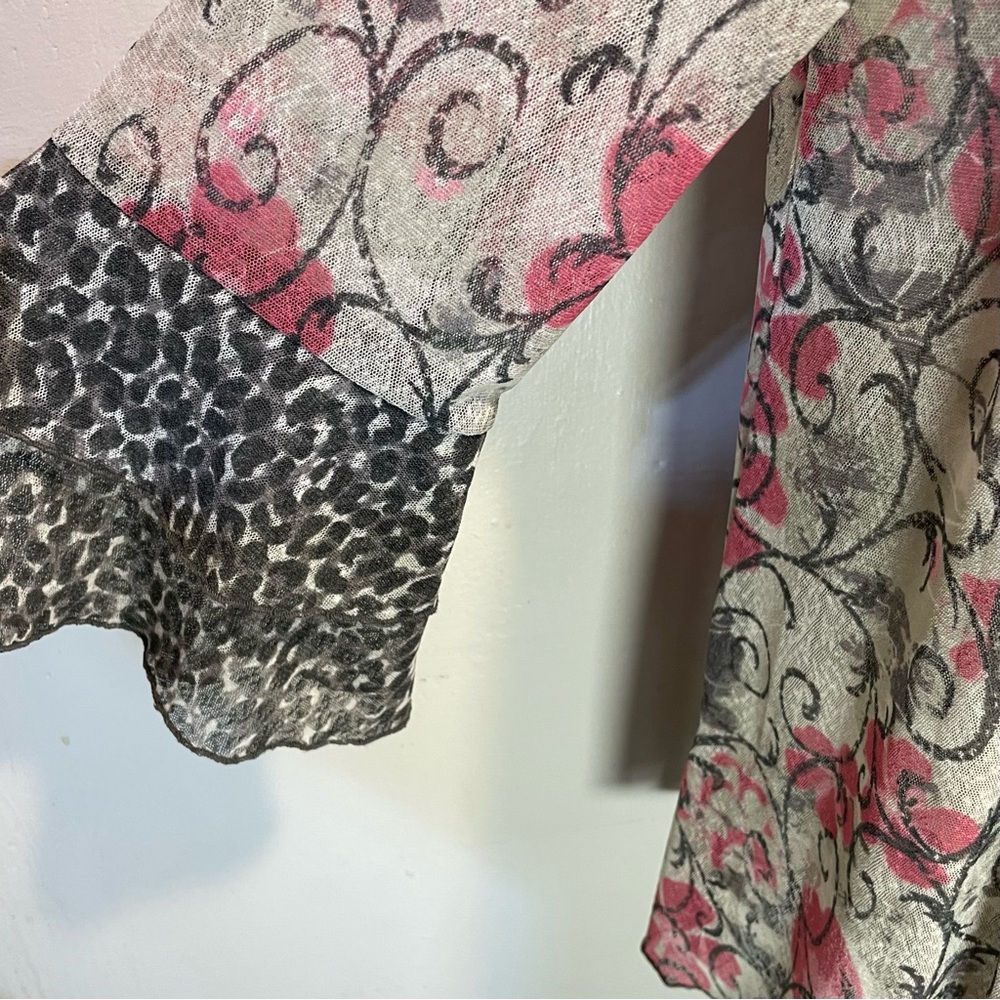 #0231 MULTIPLES Floral Sheer Kimono Cardigan w/ Leopard Layered Flare Sleeves-S - Picture 6 of 9